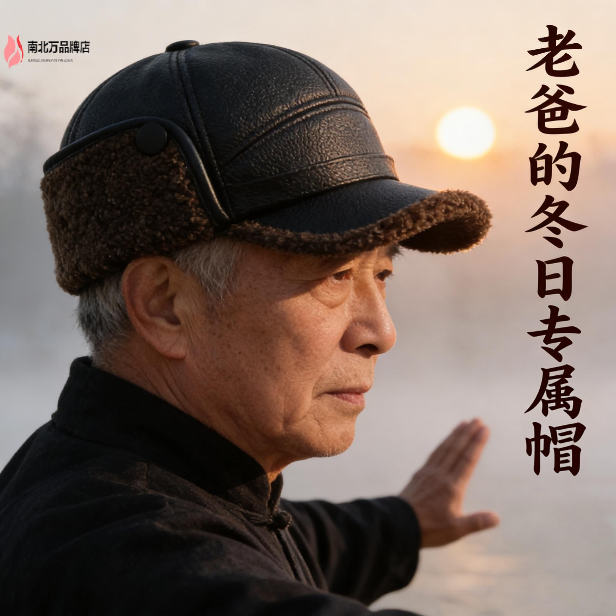 中老年加厚保暖PU护耳男帽