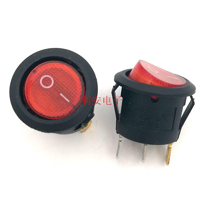 圆型开关 KCD1  2档3脚 带灯 红色 20mm 船型/形开关 5个