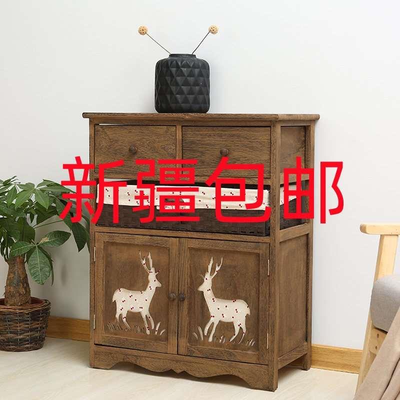 新疆包邮简约美式床头柜多功能收纳斗柜藤编框储物柜卧室置物柜复