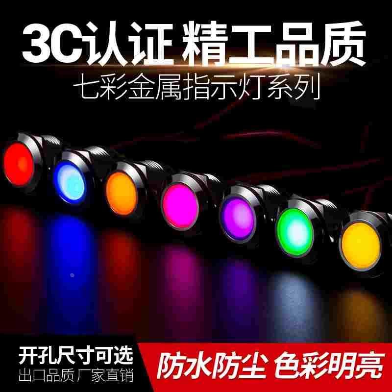 丰奕七彩LED金属防水指示灯带线电源工作中指示灯6V 12v 24v 220V