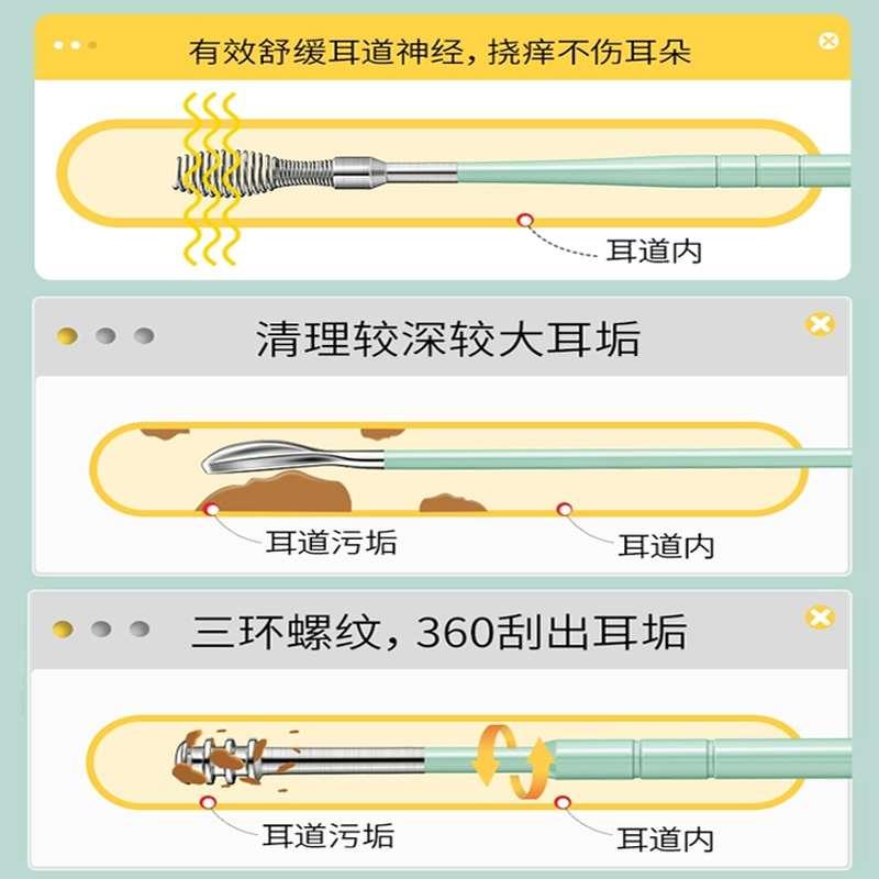 挖耳勺套装掏耳朵神器日本螺旋式湿扣专业大人家用不锈钢采耳工具