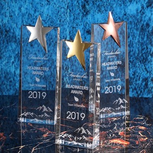 2024新款水晶奖杯定制创意订刻字五角星金银铜奖牌企业颁奖奖座