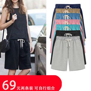 Plus Size Cotton linen Shorts Ladies Short Pants Women Blue