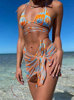 欧美沙滩宝贝小众印花比基尼女夏拍照摄影性感分体泳衣sexybikini