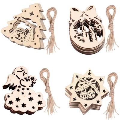 10pcs 8cm Wooden Hanging Ornaments for Christmas DIY Unfinis