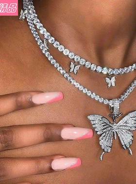 Rhinestone Butterfly Pendant Necklace hip hop jewelry choker