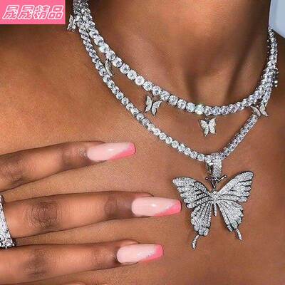 Rhinestone Butterfly Pendant Necklace hip hop jewelry choker