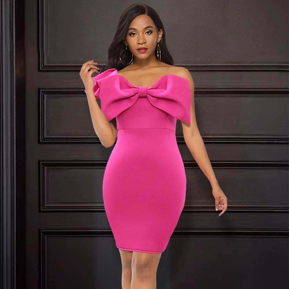Ruffled Bow Party Dress 欧美设计感单肩荷叶边蝴蝶结派对礼服裙