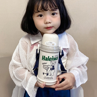 haleiwa儿童保温杯不锈钢宝宝水杯便携水壶大容量吸管保温壶