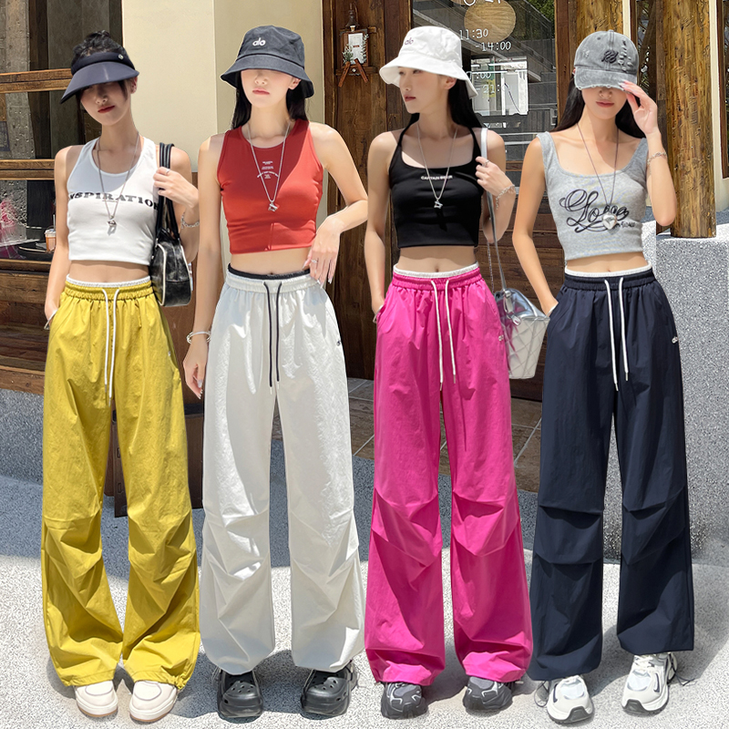 2025夏季薄款美式冰丝速干工装裤女束脚阔腿休闲运动裤