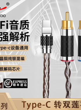 杨阳Type-c转双莲花音频线发烧单晶铜纯银一分二手机功放音响箱线