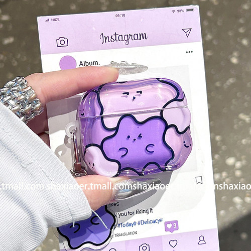 紫色半透小怪兽挂饰适用airpodspro2苹果无线蓝牙耳机套airpods2女4新款airpods3软耳机壳防摔保护套可爱趣味