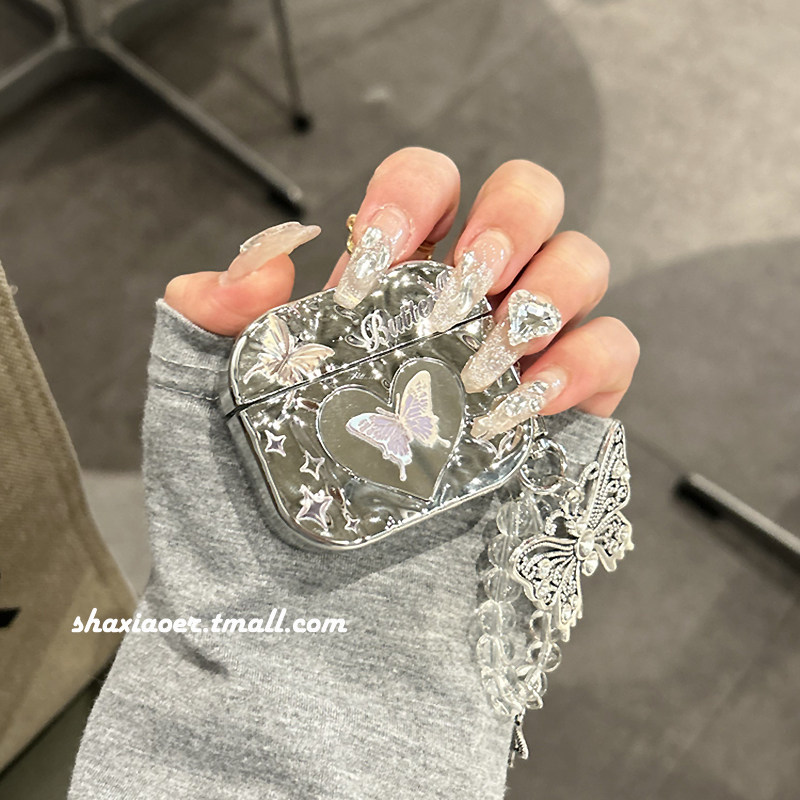 电镀褶皱爱心镜面蝴蝶适用airpodspro2苹果无线蓝牙耳机套airpods2女4新款airpods3软防摔保护套高级创意个性,3C数码配件,耳机保护套,淘宝优惠券,粉丝福利购,淘宝优惠卷