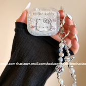 贝壳纹网红卡通猫适用airpodspro2保护套新4代airpods3耳机套二代苹果airpodspro3耳机保护套带链条少女甜美