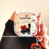 buds6 可爱波点小黑猫适用HUAWEIfreebuds5 5i华为5保护套freeclip2新款 6i透明蓝牙耳机壳clip1硬壳保护套潮