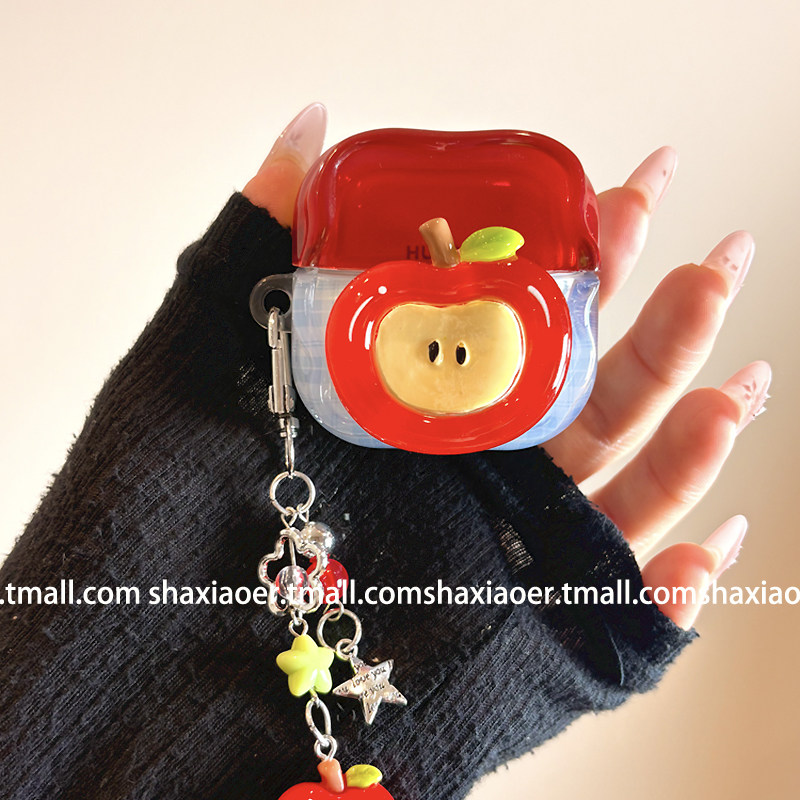 情侣立体苹果树脂适用HUAWEIfreebuds5/5i华为5保护套freeclip2新款buds6/6i透明蓝牙耳机壳clip1硬壳保护套