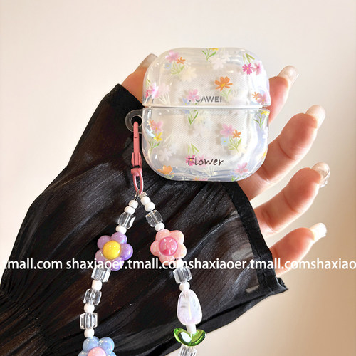 适用耳机壳春天透明花朵