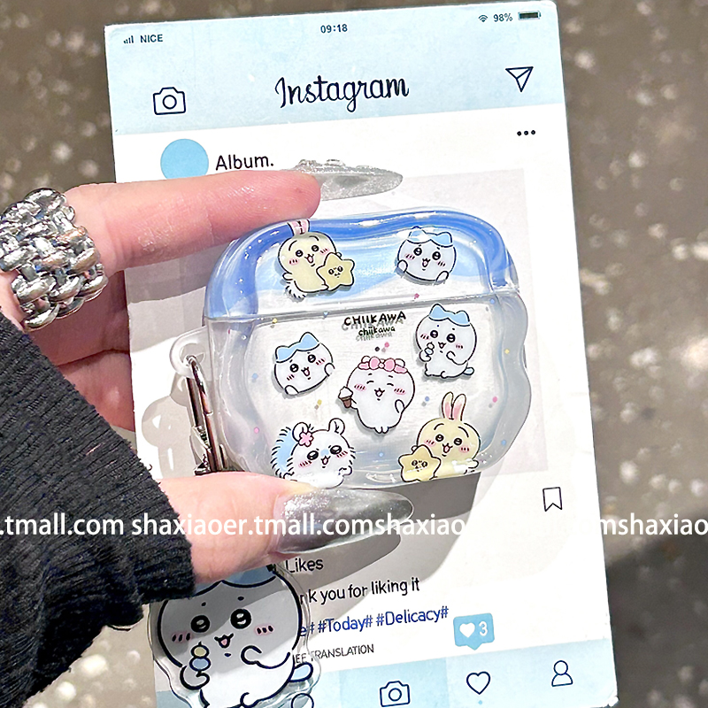 蓝透吉伊卡哇挂饰适用airpodspro3苹果无线蓝牙耳机套airpods1/2女4新款airpodspro2耳机壳新三代保护套可爱