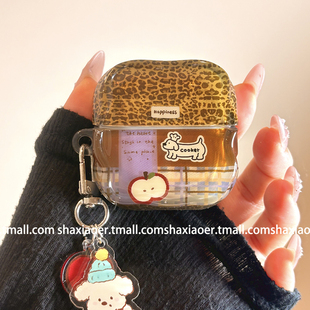 拼接豹纹腊肠狗适用HUAWEIfreebuds5/5i华为5保护套freeclip2新款buds6/6i透明蓝牙耳机壳clip1硬壳保护套潮