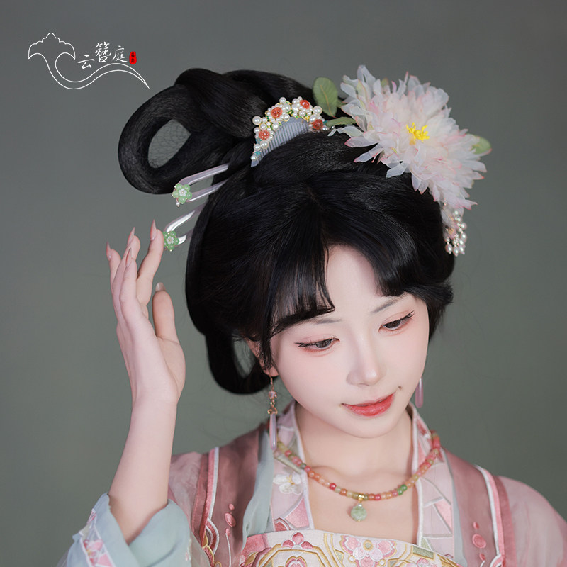 古风发饰花朵汉服烫花发夹古代牡丹花头花头饰发簪侧边夹后压夏季