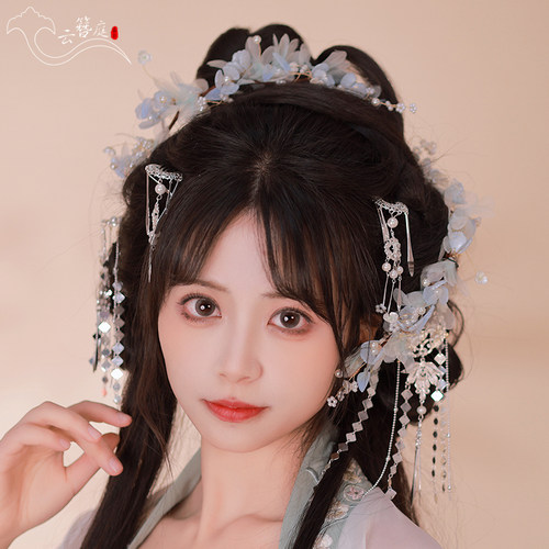 云簪庭原创汉服宋朝绢花藤蔓蓝色