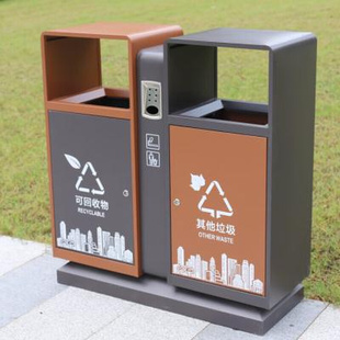 新款 户外垃圾桶不锈钢分类果皮箱景区公园街道室外分类双桶环卫垃