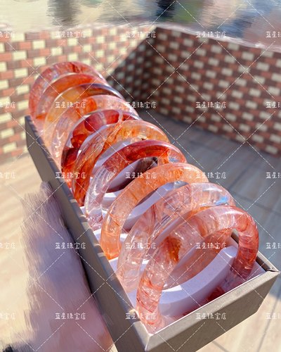 蓝星珠宝店-锦鲤胶花手镯彩虹天然高冰玻璃体胶花水晶正圈手镯