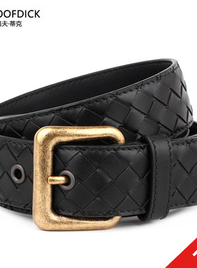 MALOOFDICK马洛夫蒂克腰带头层牛皮编织针扣裤带时尚潮流男士皮带