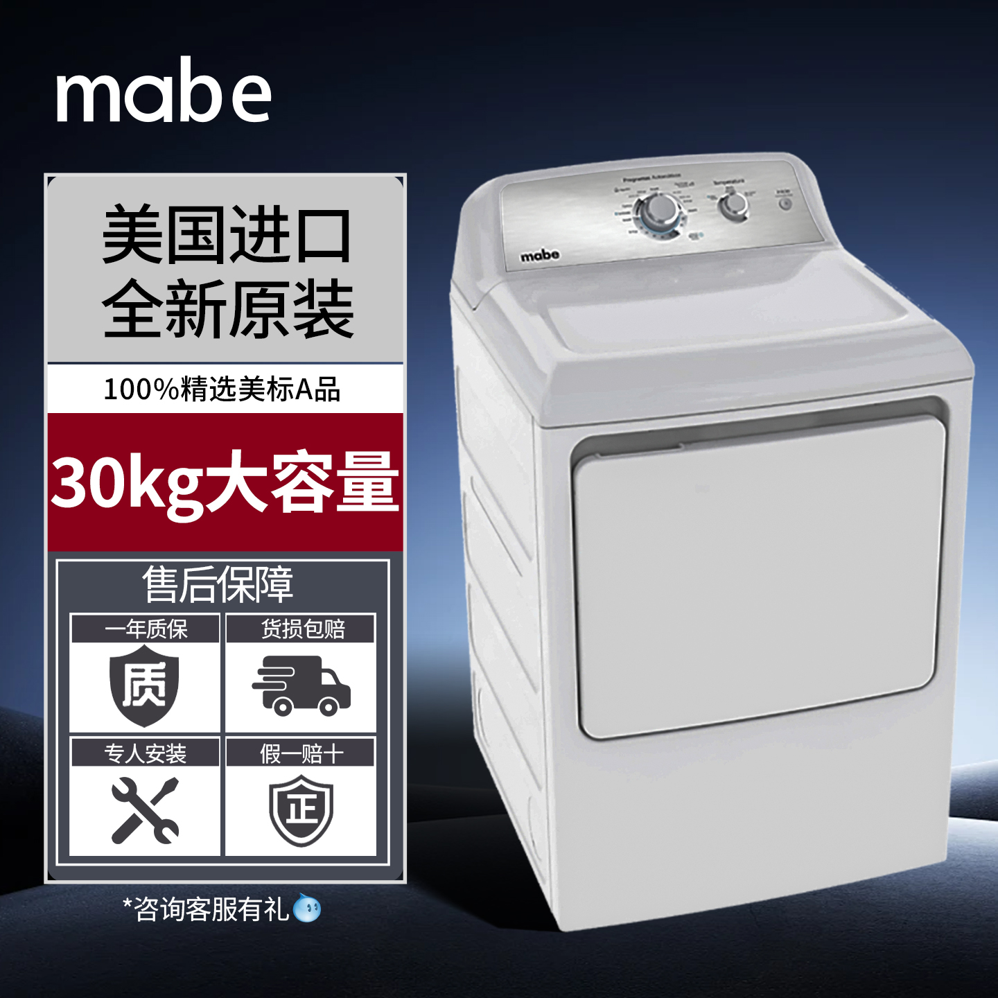 30kg全进口大容量美式商用烘干机