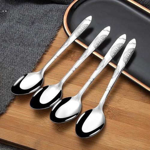 学生食堂不锈钢吃饭的勺子家用餐具套组长柄喝汤勺商用小勺子