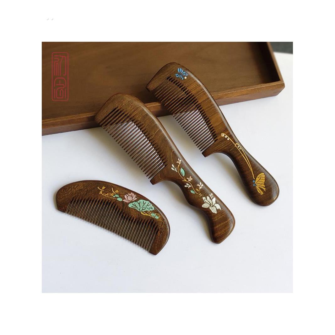 檀木梳子便携家用静电梳子细齿加厚防打结女生实用便携