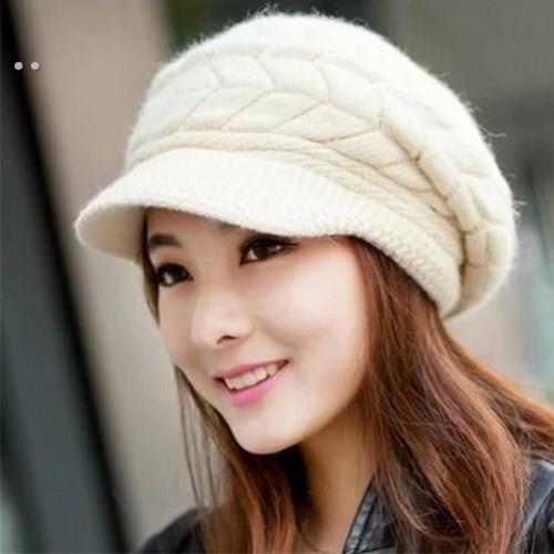 帽子女冬季加绒保暖兔毛毛线帽子护耳鸭舌针织帽中老年妈妈帽韩版