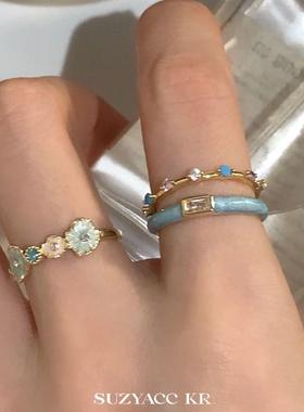 suzyacc kr超显白贝母珐琅蓝色戒指小众设计食指戒轻奢高级感指环