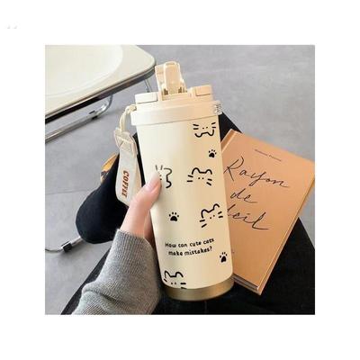 可爱猫咪保温杯大容量双饮咖啡杯高颜值女生便携车载运动吸管水杯