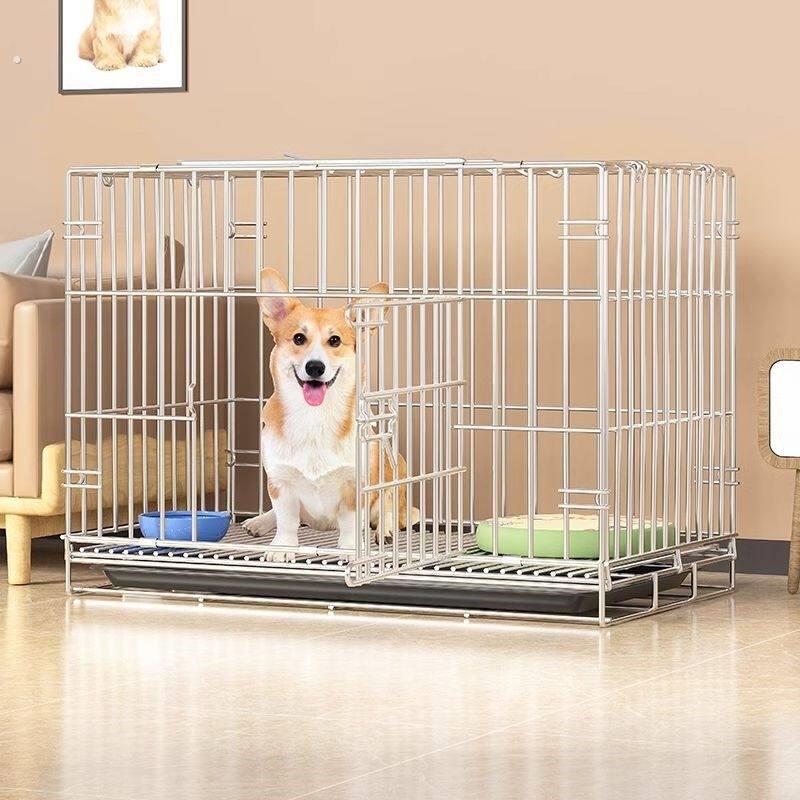 特粗狗笼加粗不锈铁丝带天窗泰迪狗笼子猫笼兔笼宠物折叠中小型犬