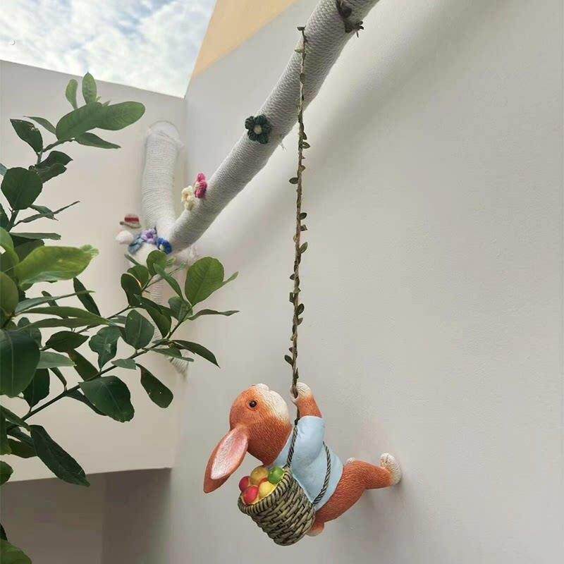 爬藤小兔子挂件小动物悬挂装饰品家居管道遮丑摆件庭院造景树盆挂