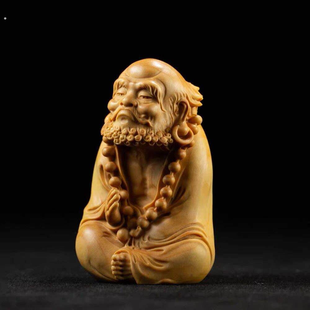 崖柏木雕刻达摩手把玩件文玩男士随身盘玩物件卧室家居桌面小摆件