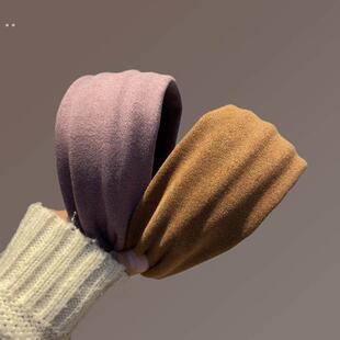 秋冬复古毛呢宽边发箍女高级感纯色百搭高颅顶发箍洗脸化妆压发夹