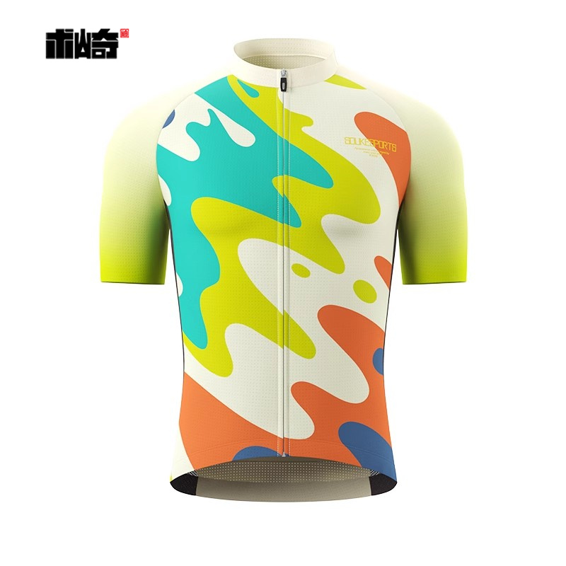 术崎SOUKESPORTS骑行服套装男2024新款骑行短袖纯白骑行中裤幻彩