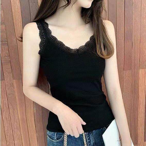 莫代尔棉夏季蕾丝边吊带背心女大码修身外穿内搭打底衫上衣