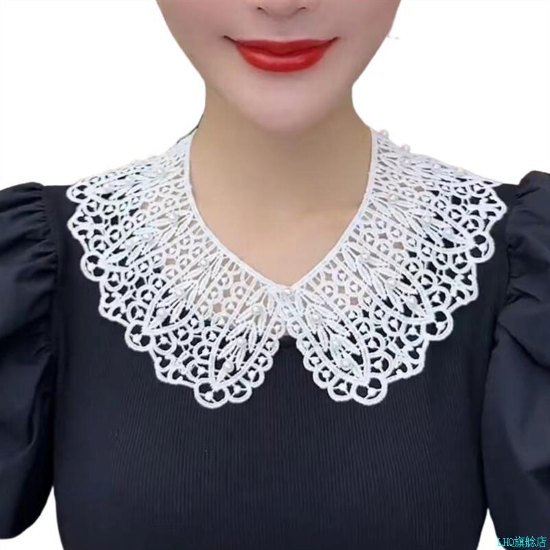 韩版蕾丝披肩夏季薄款防晒镂空娃娃领假领子女百搭假领外搭配裙*