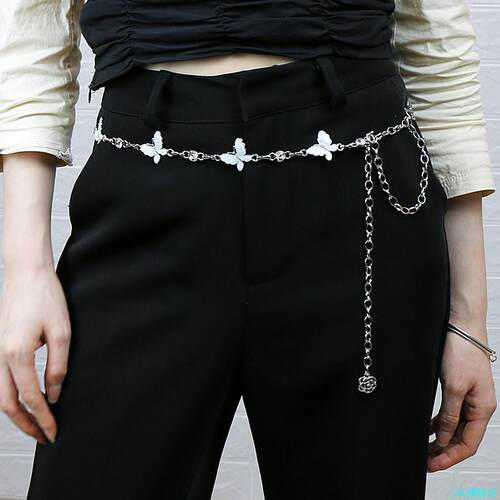 金属蝴蝶链条腰带女装饰连衣裙时尚百搭辣妹加长腰链胖MM裙子配*