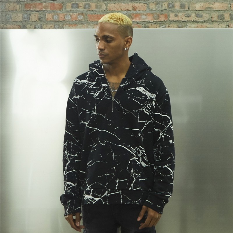 纽约潮牌Profound Foundation支线 做旧拔染大理石纹半开拉链卫衣