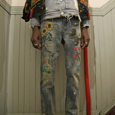 【五折】纽约设计师品牌Profound 彩绘涂鸦 洗水做旧弹力牛仔裤