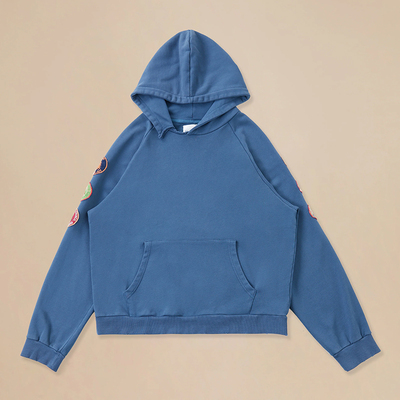 【四折】纽约设计师品Profound 洗水做旧廓形复古徽章刺绣帽衫