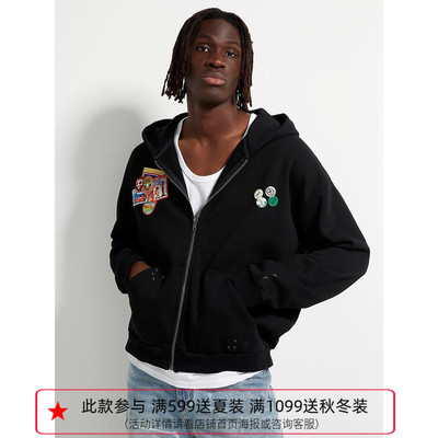 (五折)纽约设计师品牌Profound多徽章刺绣复古做旧拉链卫衣外套