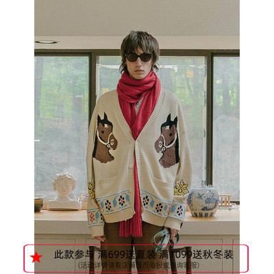 纽约设计师品牌Profound 复古风 印第安马头针织开衫 穆祉丞上身