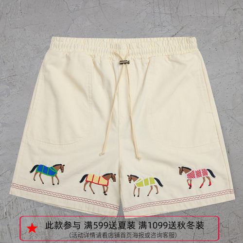 纽约设计师品牌Profound 宫廷风战马刺绣 磨边破坏棉麻休闲短裤