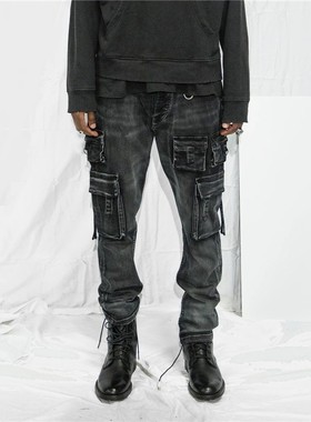 纽约潮牌Profound Foundation支线 洗水做旧 多袋机能工装牛仔裤