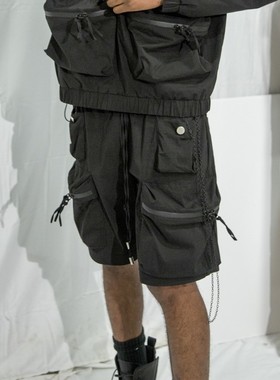 纽约潮牌Profound Foundation支线 弹力尼龙 廓形 多袋机能短裤